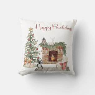 Coussin Joyeux Pawlidays Design de Chien- Boston Terrier