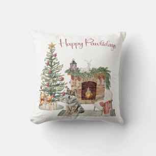 Coussin Joyeux Pawlidays Design de Chien - Husky