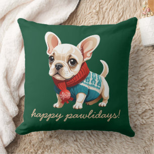 Coussin Joyeux Pawlidays   French Bulldog Christmas Sweer