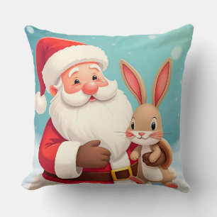 Coussin Joyeux Père Noël dans une scène hivernale enneigée