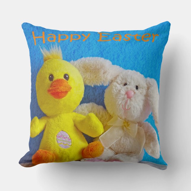 Coussin Joyeux poussin de Pâques + lapin (Recto)