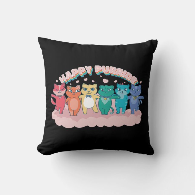 Coussin Joyeux Purride Rainbow LGBTQ Cats (Recto)