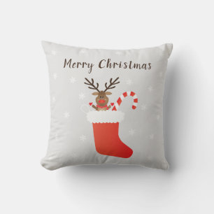Coussin Joyeux Renard De Noël Dans Un Rouge Blanc Stocker