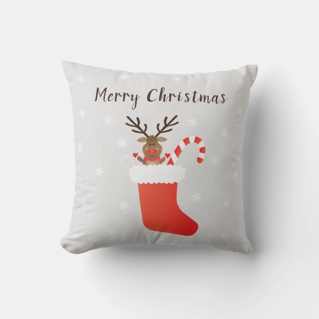 Coussin Joyeux Renard De Noël Dans Un Rouge Blanc Stocker (Recto)
