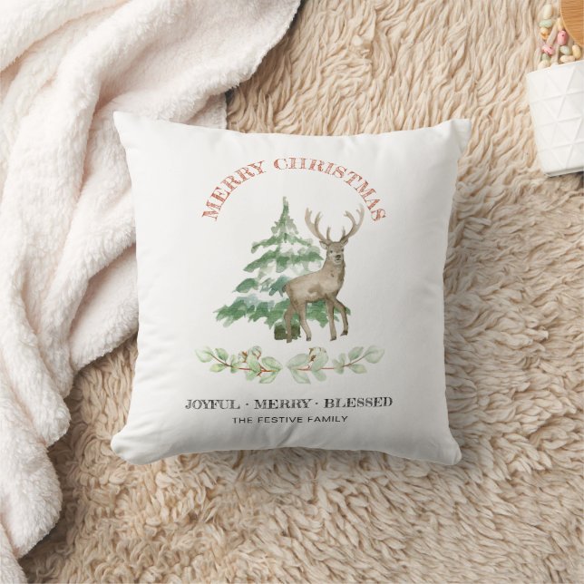 Coussin Joyeux rennes de Noël et nom de famille (Couverture)