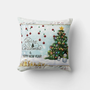 Coussin Joyeux sapin de Noël avec poupée de baies rouges
