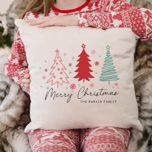 Coussin Joyeux sapin de Noël minimaliste Nom de famille
