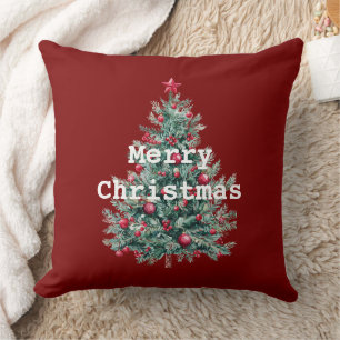Coussin Joyeux sapin de Noël rouge vert Père Noël (à l'arr
