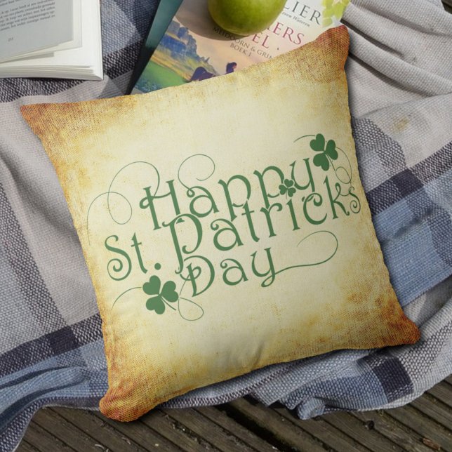 Coussin Joyeux script de la Saint-Patrick tacheté crème ma (Créateur téléchargé)