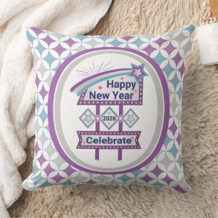 Coussin Joyeux signe du Nouvel An Retro - Célébrer la Marq