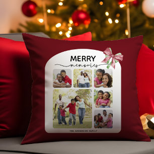 Coussin Joyeux souvenirs Photo Collage Bow de Noël
