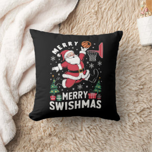 Coussin Joyeux Swishmas Noël Père Noël Jouer Basketball