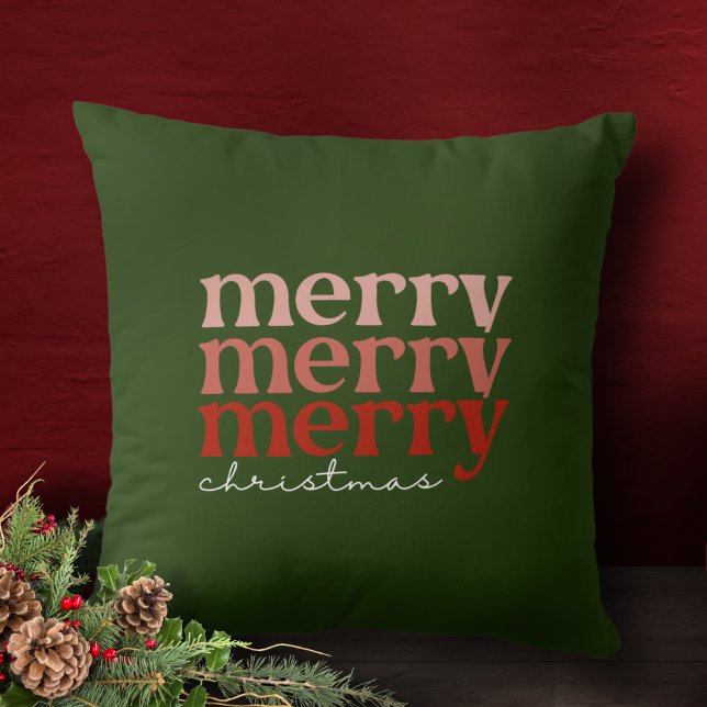 Coussin Joyeux texte de Noël Salutation rouge et vert (Créateur téléchargé)
