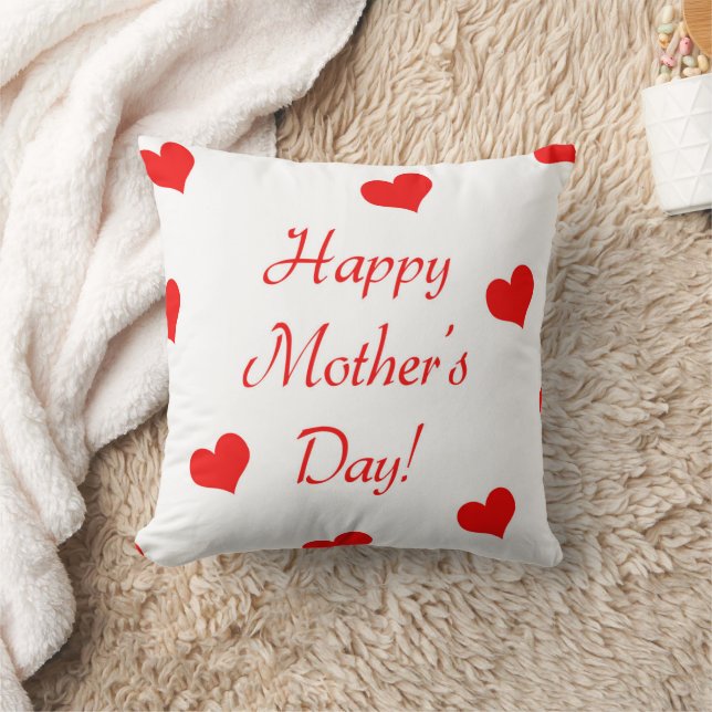 Coussin Joyeux texte rouge de la Fête des Mères aux coeurs (Couverture)
