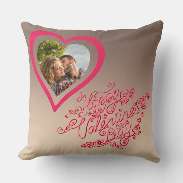 Coussin Joyeux Valentine's day calligraphy Heart photo (Recto)