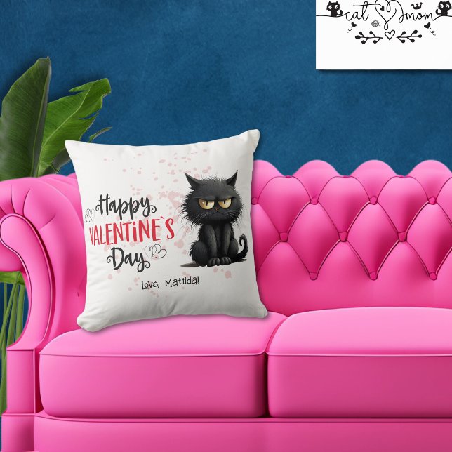 Coussin Joyeux Valentines Jour Drôle Chat Noir (Créateur téléchargé)
