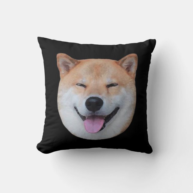Coussin Joyeux visage de shiba inu | Cadeau de chien souri (Recto)