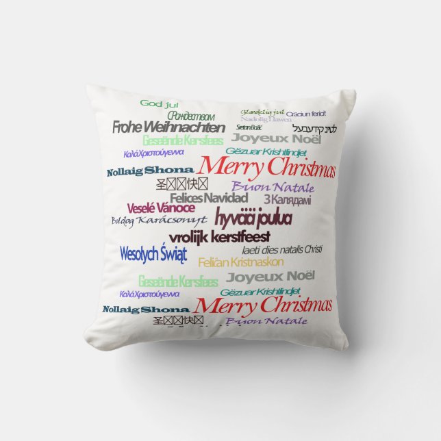 Coussin Joyeux voeux de Noël Citation Langues étrangères (Recto)