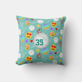 Coussin joyeux volley-ball kawaii emoji turquoise