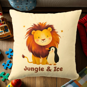 Coussin Jungle & Lion de glace & Manchot   Amis animaux am