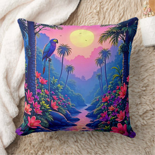 Coussin Jungle Lune Blue Parrot Paradise
