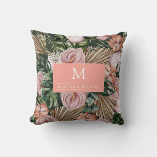Coussin Jungle palmier feuille fleurs de la forêt tropical