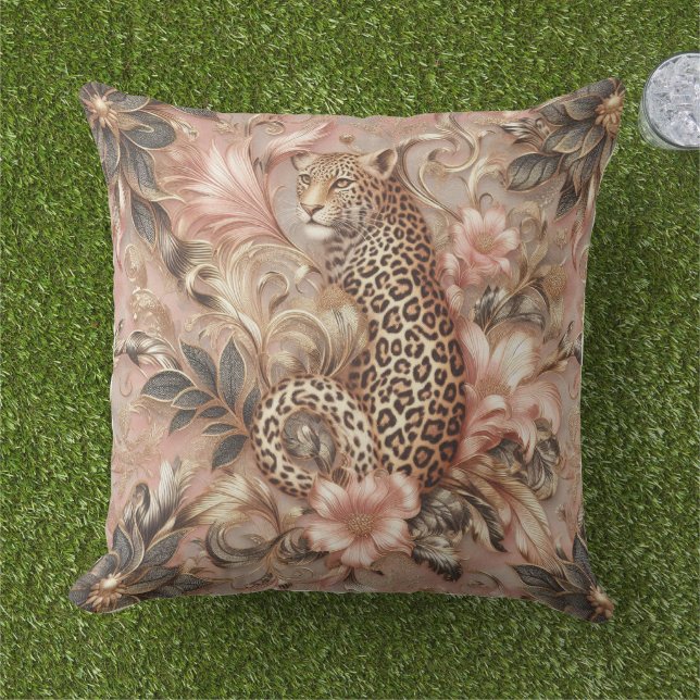 Coussin Jungle Pink and Brown Leopard  (Herbe)