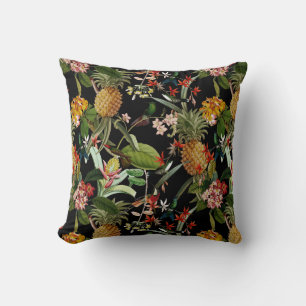 Coussin Jungle Tropicale Avec Colibris Et Fleurs Thro