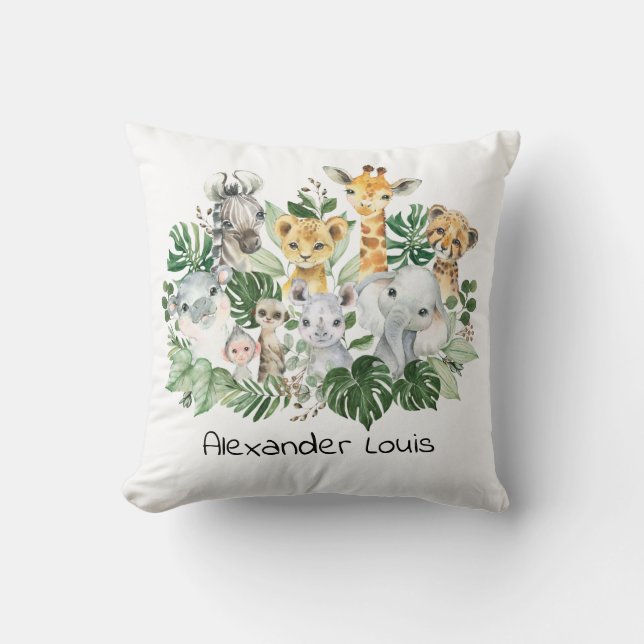 Coussin Jungle tropicale Safari Animaux sauvages Végétatio (Recto)