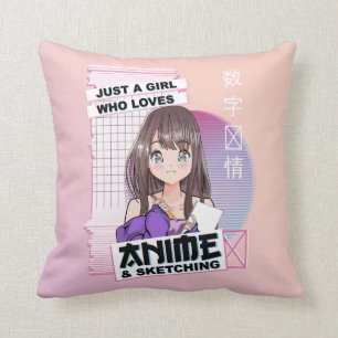 Coussin Just Girl Who Loves Anime & Sketching