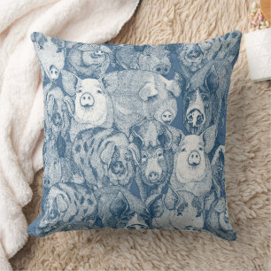Coussin juste des cochons bleu cobalt