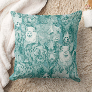Coussin juste des cochons turquoise viridian