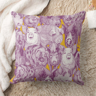 Coussin juste des cochons violet jaune