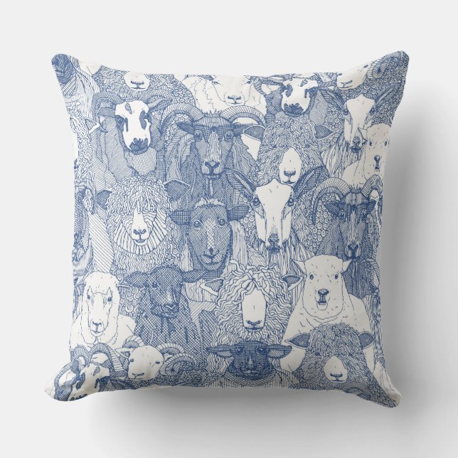 Coussin juste mouton classique bleu blanc (Recto)