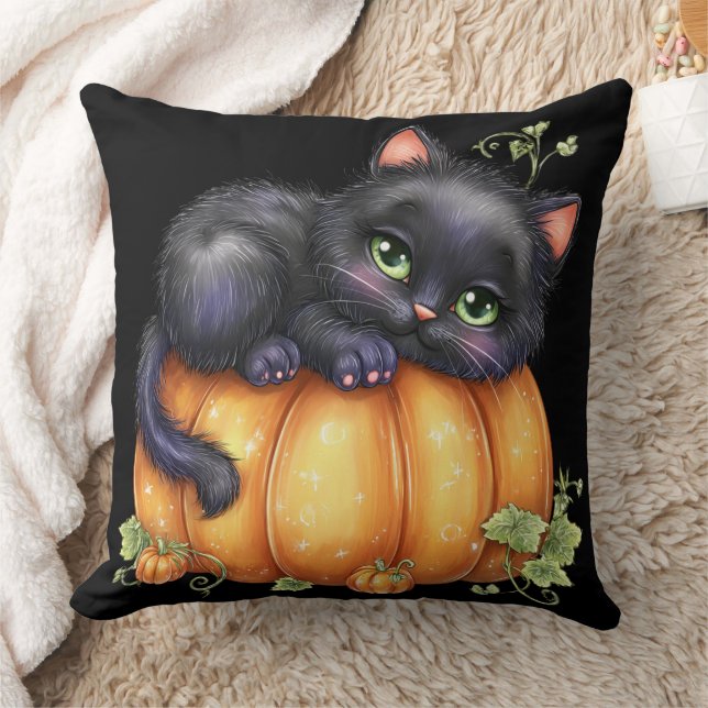 Coussin Juste traîner, Repos de chaton dans la citrouille (Couverture)