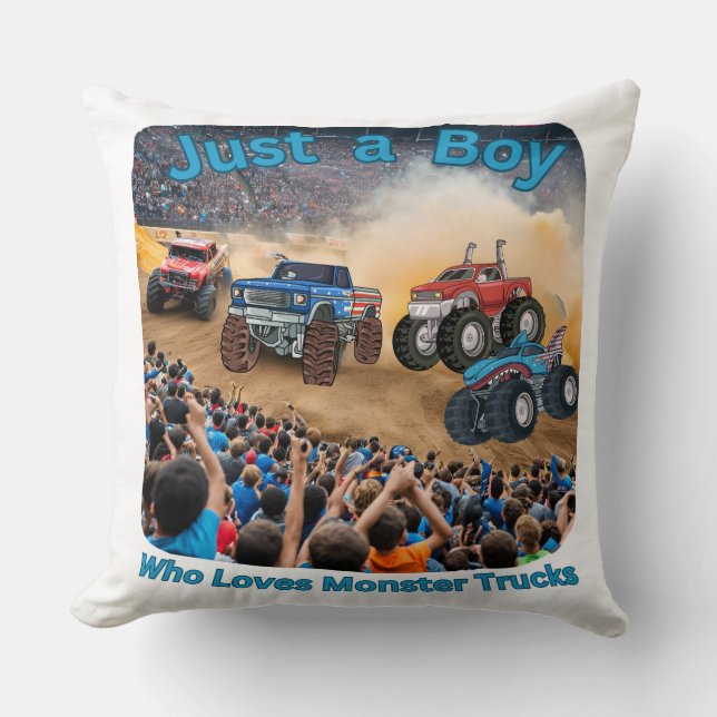 Coussin Juste un garçon qui aime les camionnettes Monster (Recto)