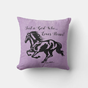 Coussin Juste une fille qui aime les chevaux, cheval lance