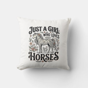 Coussin Juste une fille qui aime les chevaux dessin floral