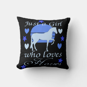 Coussin Juste une fille qui aime les chevaux en bleu