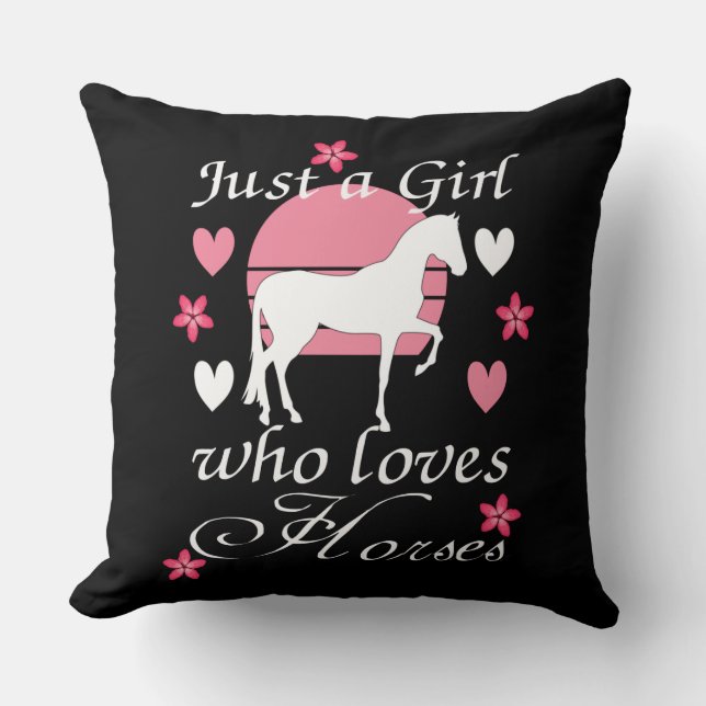 Coussin Juste une fille qui aime les chevaux en rose Rose (Recto)