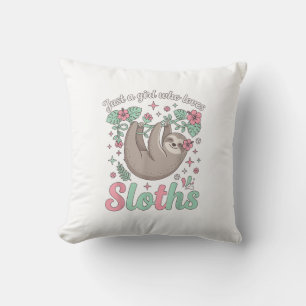 Coussin Juste une fille qui aime les paresseux Floral Trop