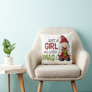 Coussin Juste une fille qui aime Noël Cute Gnome Graphisme