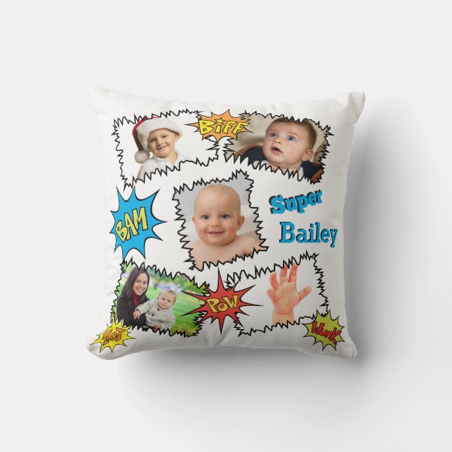 Coussin Justice Superhero Photo Collage de discours bulle (Recto)