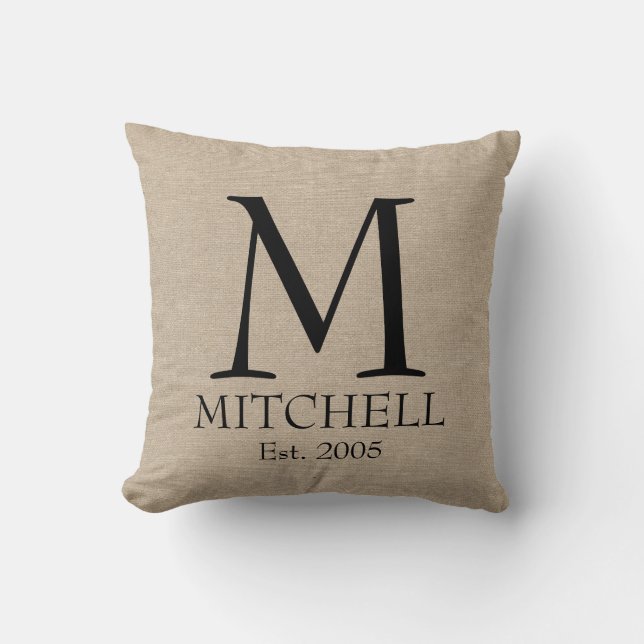 Coussin Jut initial chic rustique de toile de jute de (Recto)