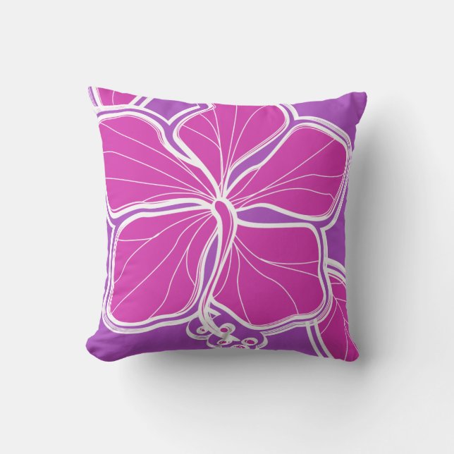 Coussin Kailua Hibiscus Hawaïen Violet réversible (Recto)