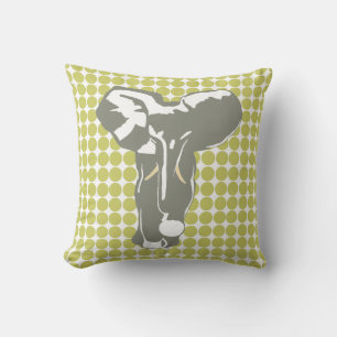 Coussin Kaki Safari point avec Pop Art Elephant