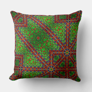 Coussin Kaléidoscope inégal rouge et vert de triangles à..
