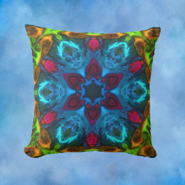 Coussin Kaleidoscope psychédélique bleu rose et vert