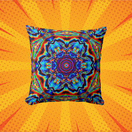 Coussin Kaleidoscope psychédélique bleu rouge et vert