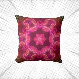 Coussin Kaleidoscope psychédélique Fleur rose rouge et ver